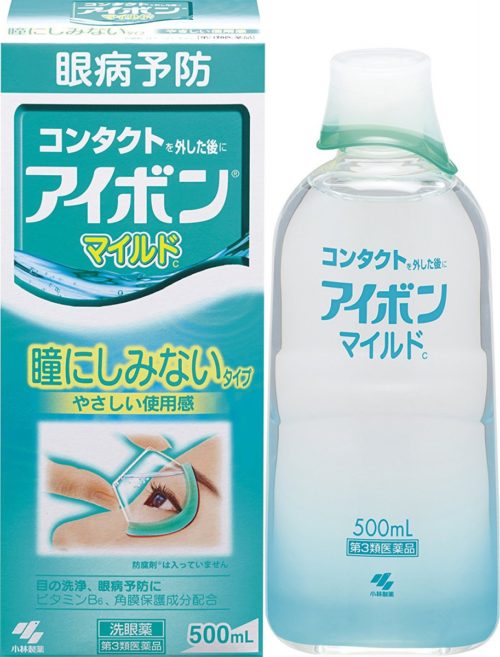 Kobayashi Eyebon Mild, Жидкость для промывания глаз мягкая, 500 мл, по шкале прохлады — 0
