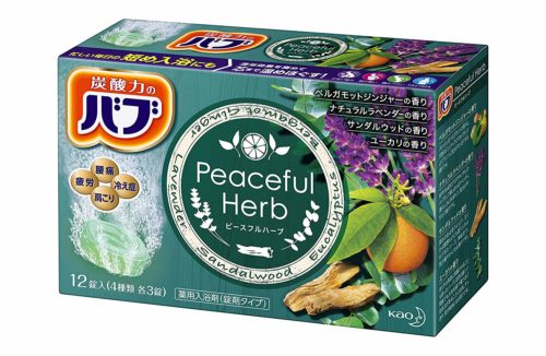 KAO Peaceful Herb Лечебная соль для ванны 4 аромата в таблетках, 12 шт.