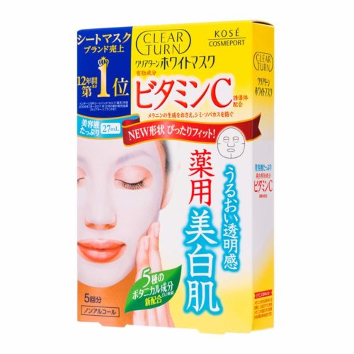 Kose Clear Turn White Mask Маски для лица отбеливающие с витамином С, 27 мл х 5 шт.