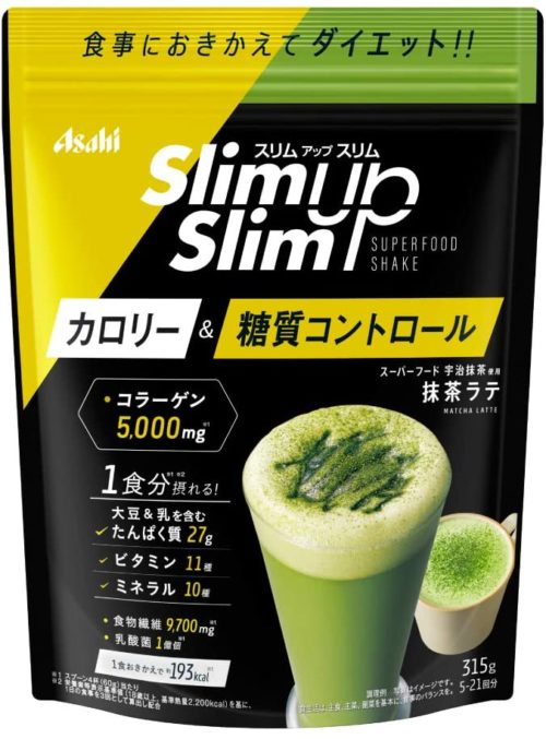 Asahi Slim Up Slim Протеиновый диетический коктейль с активными энзимами и Удзи маття со вкусом маття латте, 315 г