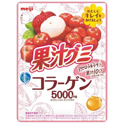 Meiji Fruit Juice Gummy Collagen Мармелад с коллагеном Ацерола и личи, 68 г